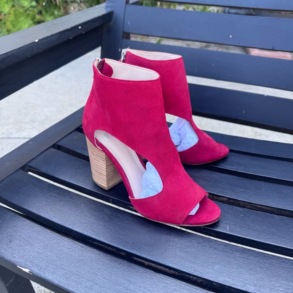 PAIGE Women's Red Suede Open-Toe Ankle Boots